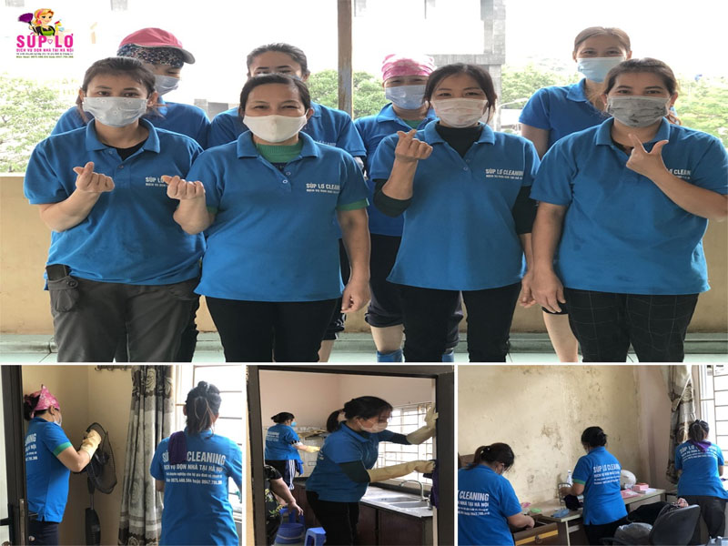 Đội ngũ nhân viên Súp Lơ đang vệ sinh nhà tại Kim Mã