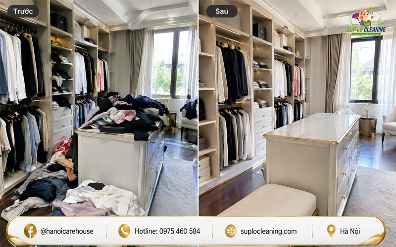 Hình ảnh thay đổi tủ đồ trước và sau khi gấp quần áo tại Hồng Hà