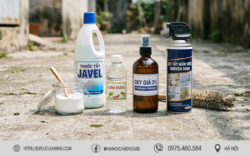 Dụng cụ và hóa chất cần thiết để tẩy mốc tường hiệu quả