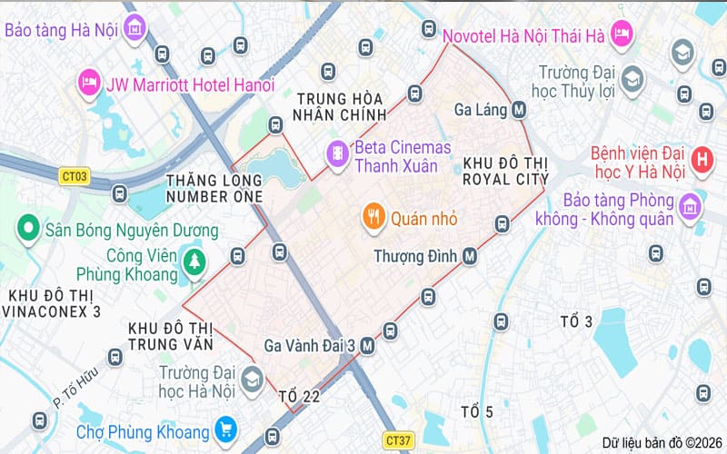 Bản đồ vùng phục vụ dịch vụ vệ sinh nhà ở chuyên nghiệp khu vực quận Thanh Xuân