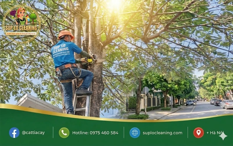 Thi công hạ độ cao cây xanh nguy hiểm gần dây điện tại Ba Đình