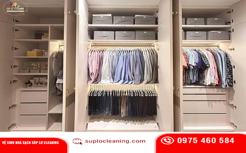 Hệ thống tủ quần áo được sắp xếp khoa học mang lại không gian sống ngăn nắp