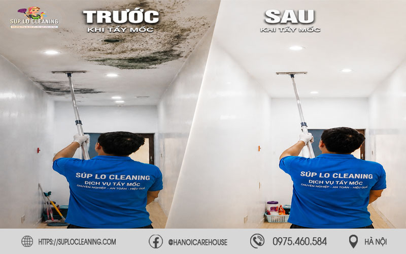 Hình ảnh thực tế tẩy mốc tường tại phường Đống Đa trước và sau