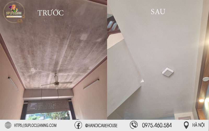 Hình ảnh trước và sau khi tẩy mốc trần nhà triệt để tại Văn Miếu 