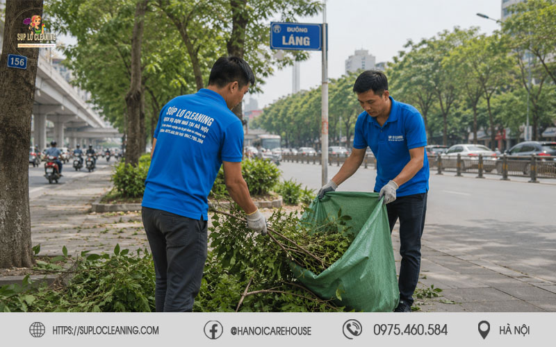 Súp Lơ Cleaning dọn dẹp cành cây tại phường Láng sau khi thi công xong