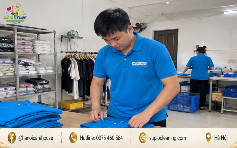 Đội ngũ Súp Lơ Cleaning tỉ mỉ sắp xếp và phân loại từng bộ trang phục