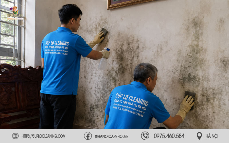Thi công xử lý tường ẩm mốc cho nhà ở tại phường Hồng Hà