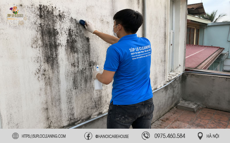 Tường nhà xuất hiện nấm mốc do độ ẩm cao tại phường Hồng Hà