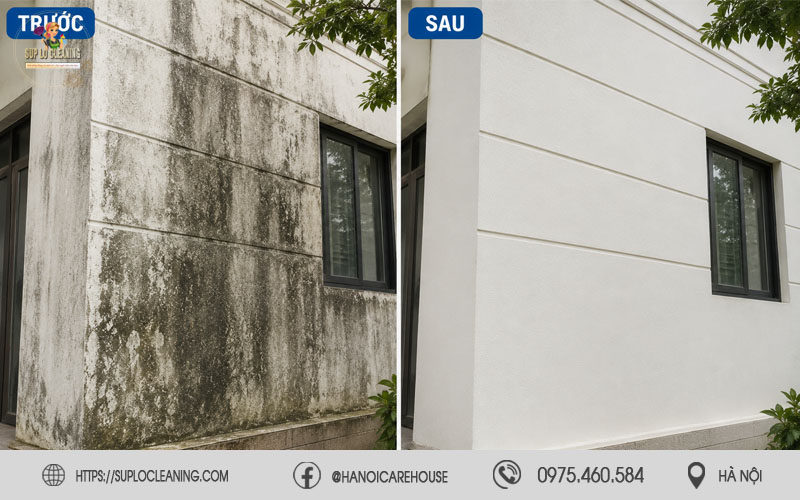 So sánh tường nhà trước và sau khi loại bỏ nấm mốc