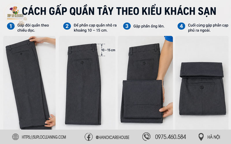 Phương pháp xếp quần theo tiêu chuẩn khách sạn chuyên nghiệp.