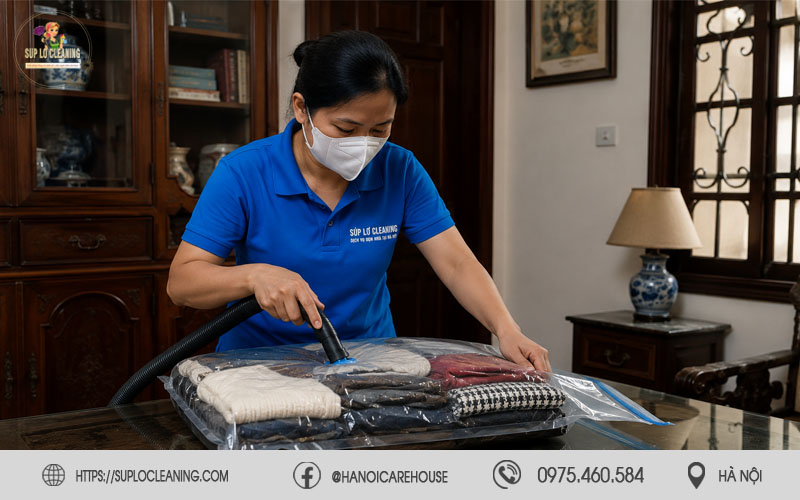 Hút chân không chăn màn và quần áo tại phường Xuân Đỉnh