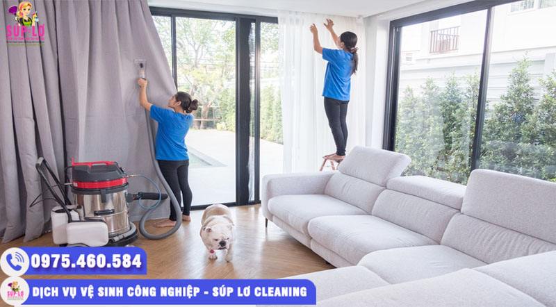 Dịch vụ giặt rèm tại quận Cầu Giấy Súp Lơ Cleaning đám bảo khách hàng hài lòng mới thanh toán