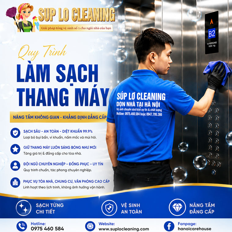 Quy Trình Làm Sạch Thang Máy Sạch Bóng ✨ Khử Khuẩn Chuẩn Quốc Tế