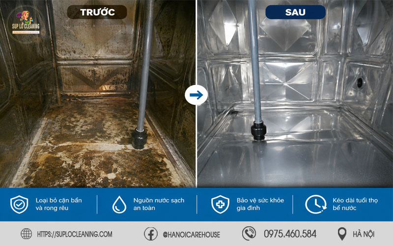 Bể nước sạch sau khi vệ sinh bởi Súp Lơ Cleaning