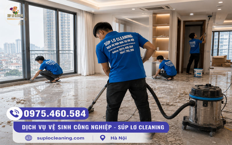 Nhân viên Súp Lơ đang tổng vệ sinh sau xây dựng cho khách hàng tại Hà Nội