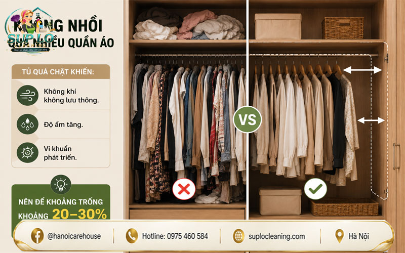Sắp xếp quần áo gọn gàng giúp tủ luôn thông thoáng.