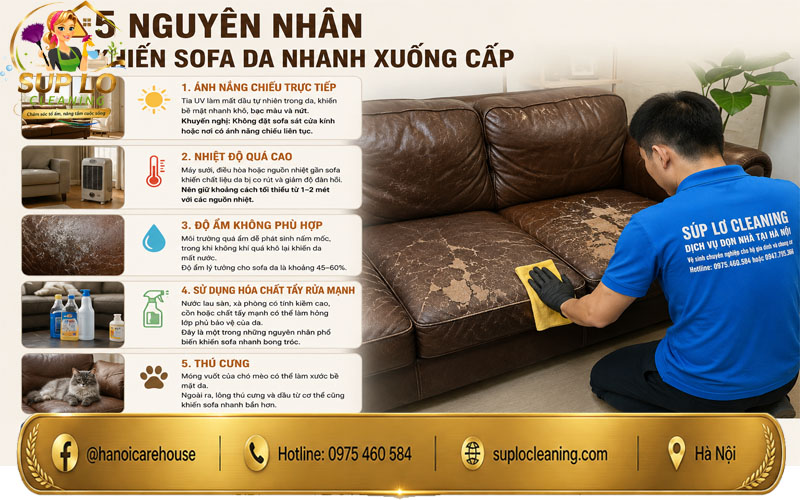 Vệ sinh sofa da định kỳ giúp loại bỏ bụi bẩn và vi khuẩn