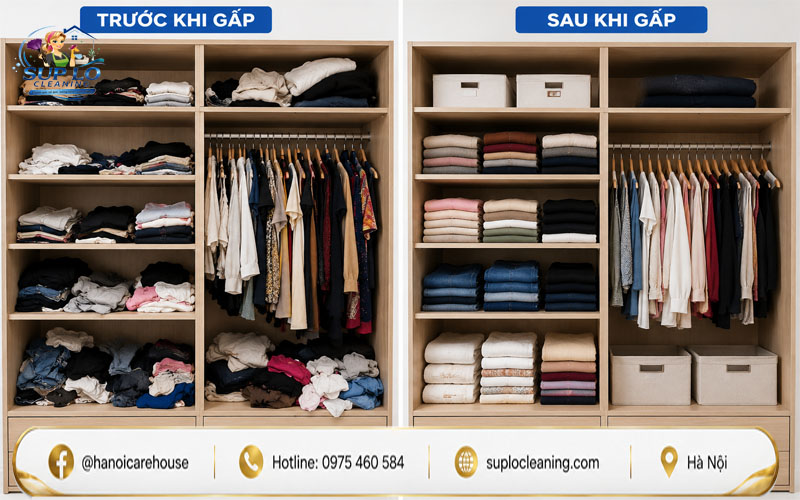 Trước và sau khi gấp quần áo tại Nam Từ Liêm, Hà Nội