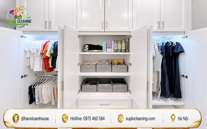 Quần áo được phân loại và xếp gọn trong tủ