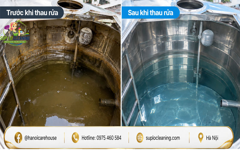 Trước và sau khi thau rửa bể nước ngầm tại Hai Bà Trưng