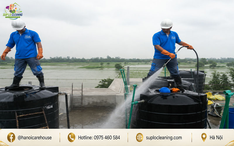Quy trình xịt rửa bồn nước sinh hoạt chuyên nghiệp, an toàn của đội ngũ Súp Lơ