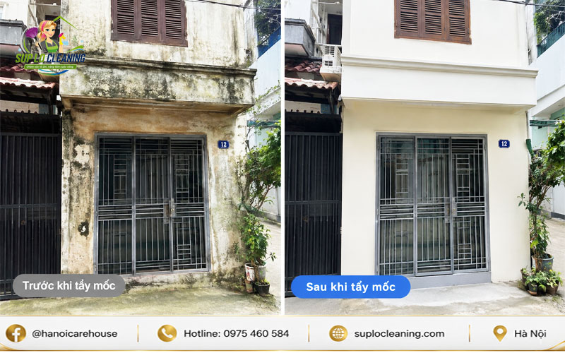 Hình ảnh trước và sau khi tẩy mốc tại một căn nhà ở Bắc Từ Liêm